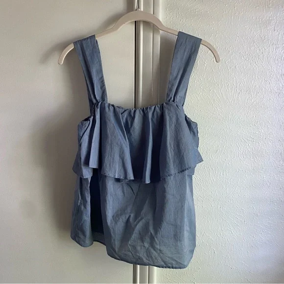 Who What Wear Tiered Chambray Blue Tank Top - Picture 13 of 16